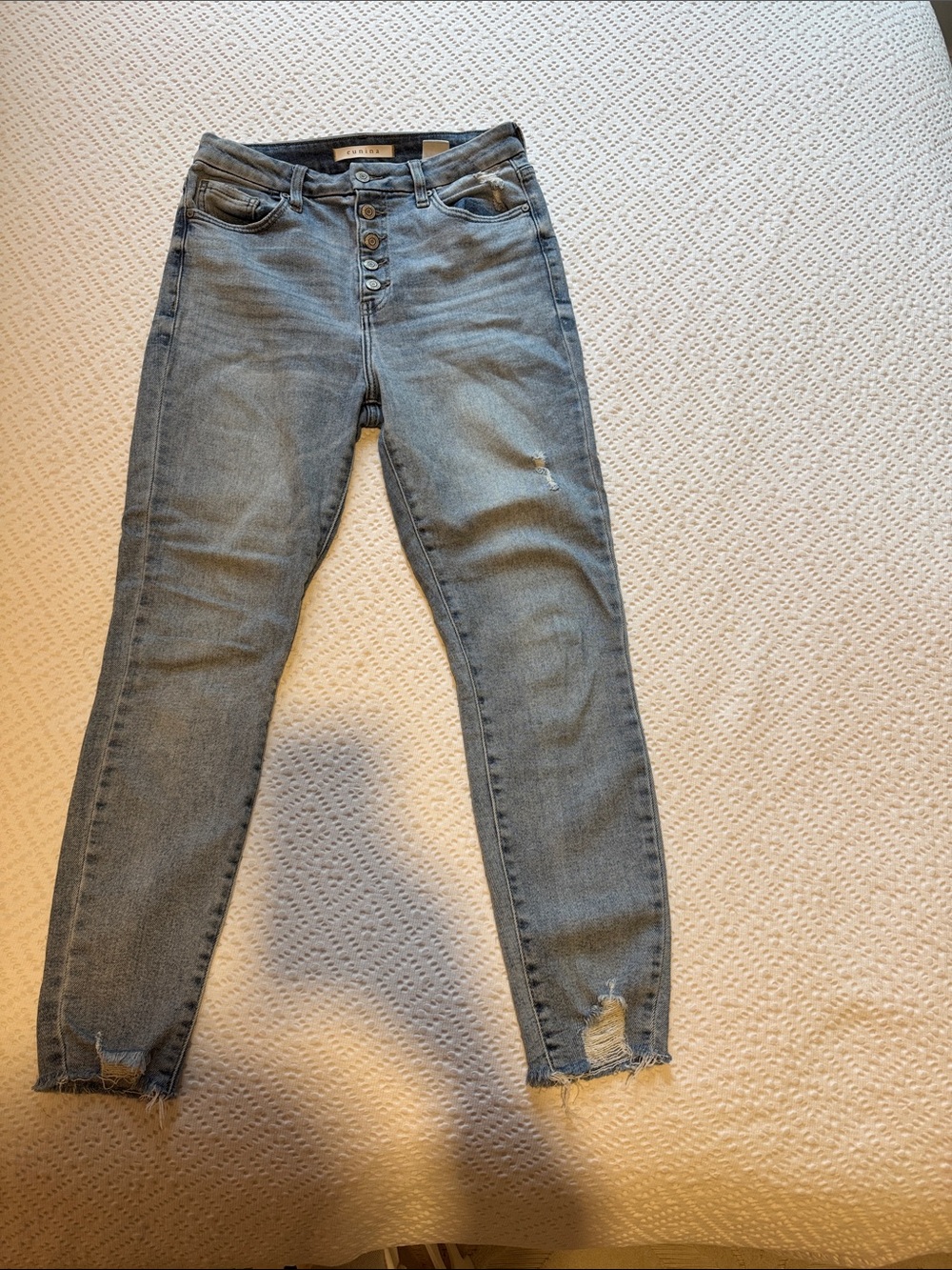 Eunina High-Rise Button-Fly Women’s Jeans in Light Blue